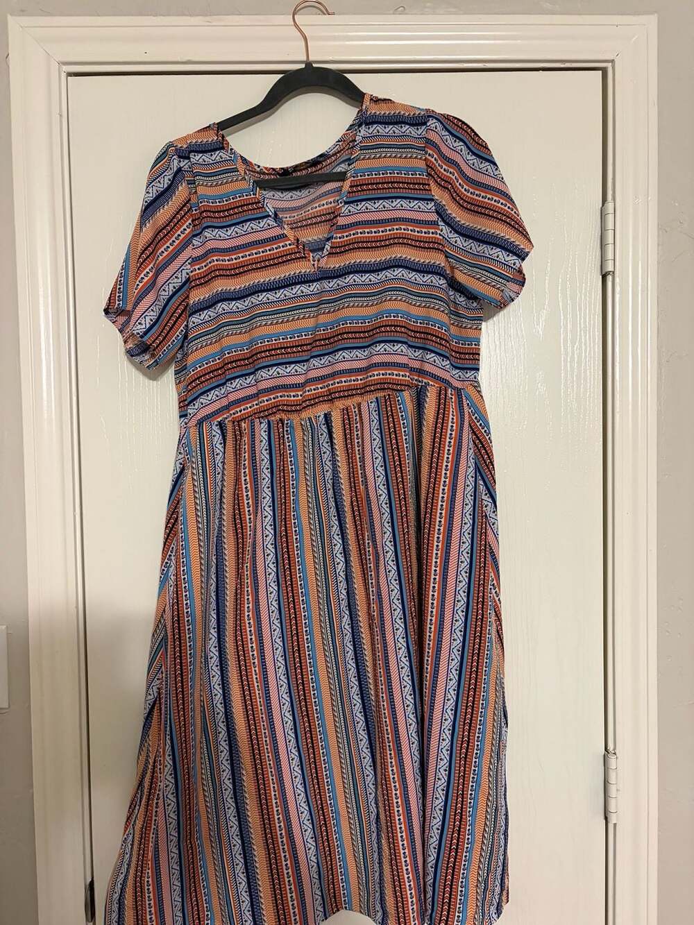 BloomChic Striped V-Neck Dress Size US 10 Multi Boho Casual Short Sleeve